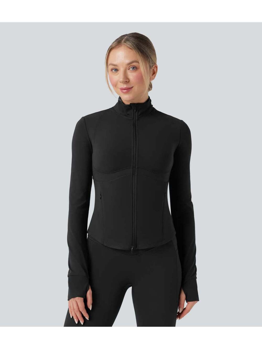 Halara UltraSculpt Mock Neck Push-Up Long Sleeve Thumb Hole Jacket Black Size M